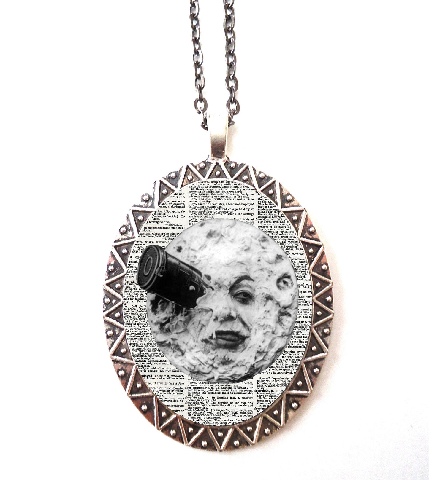 Man in the Moon Necklace Pendant Silver Tone - Silent Film Whimsical Fantasy