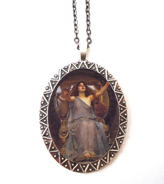 John William Waterhouse Necklace Pendant Silver Tone - Circe Offering Cup to Ulysses Fine Art Painting