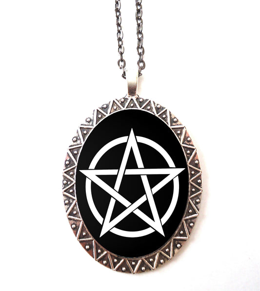 Wicca Pentacle Necklace Pendant Silver Tone - Witch Wiccan Witchcraft Pagan