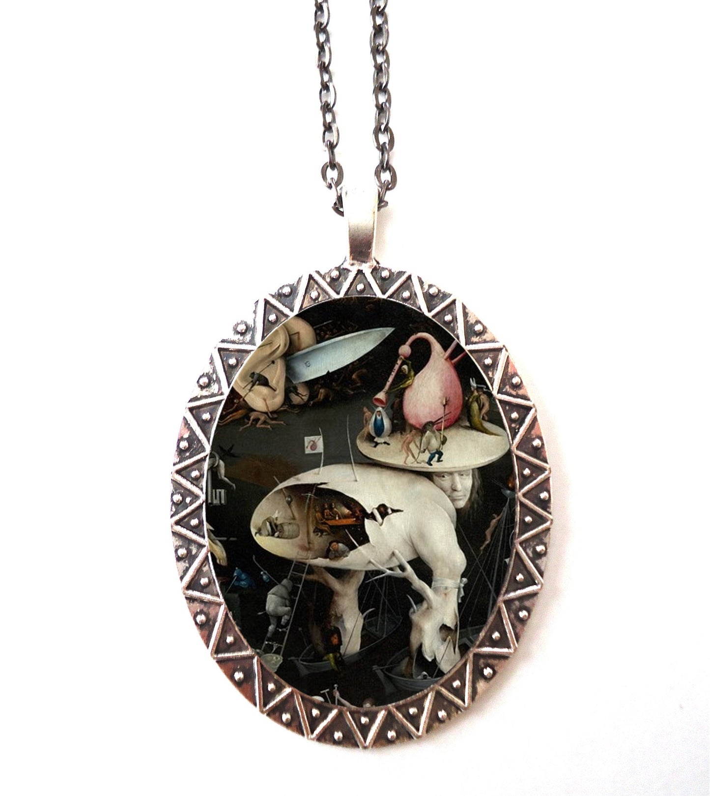 Hieronymus Bosch Necklace Pendant Silver Tone - Egg Man Fine Art Painting Earthly Delights