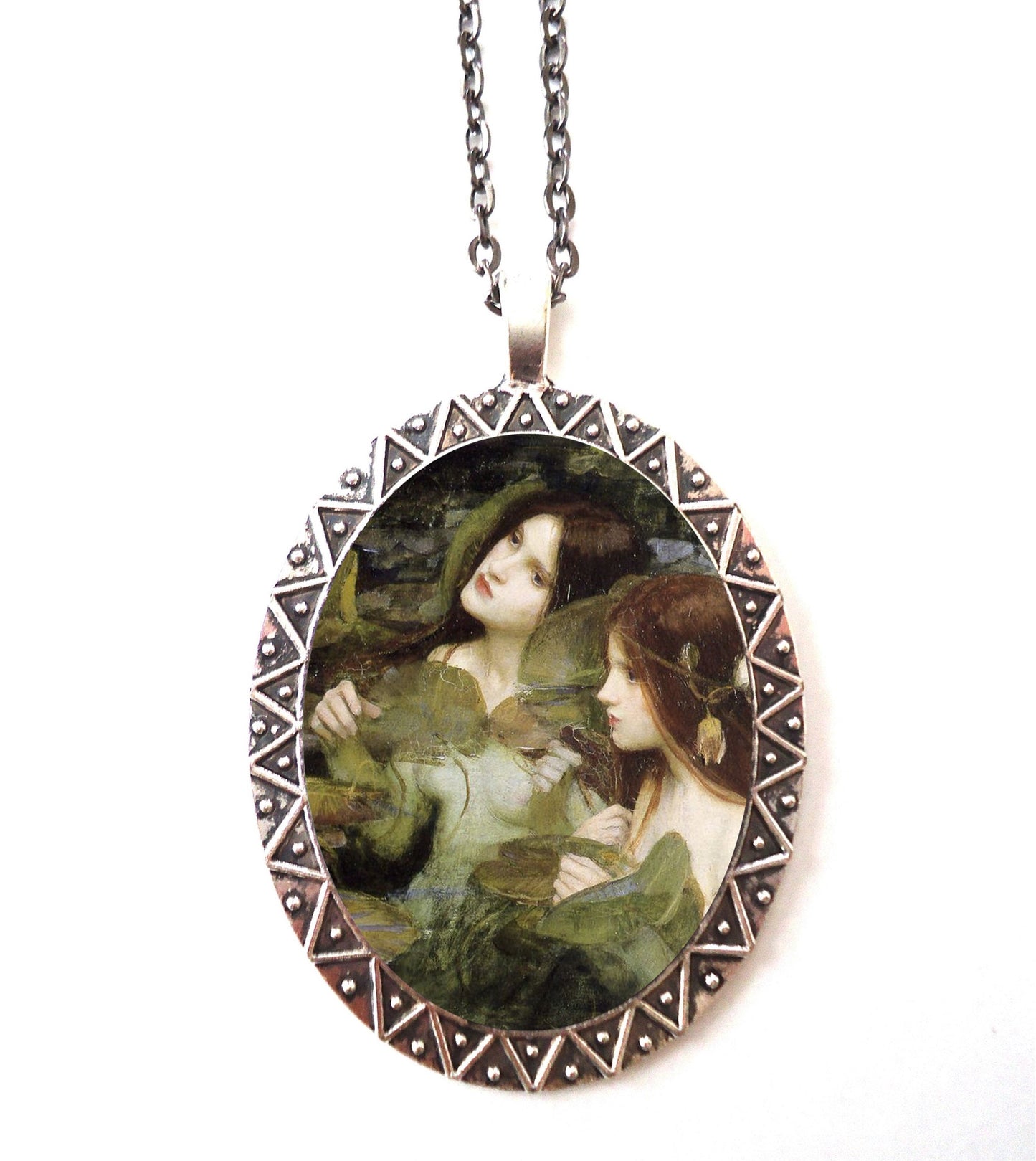 John William Waterhouse Necklace Pendant Silver Tone - Hylas and the Nymphs Romanticism Fine Art Painting