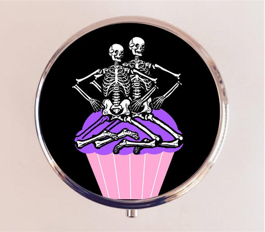 Cupcake Skeleton Pill Box Case Pillbox Holder Romance Romantic Goth Skull Death Mortality Valentine's Day Love