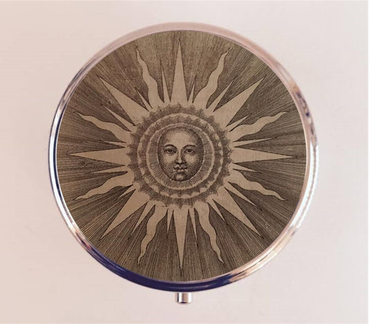 Mystical Sun Pill Box Case Pillbox Holder Stash Trinket Box Vintage Astrology Astronomy Occult