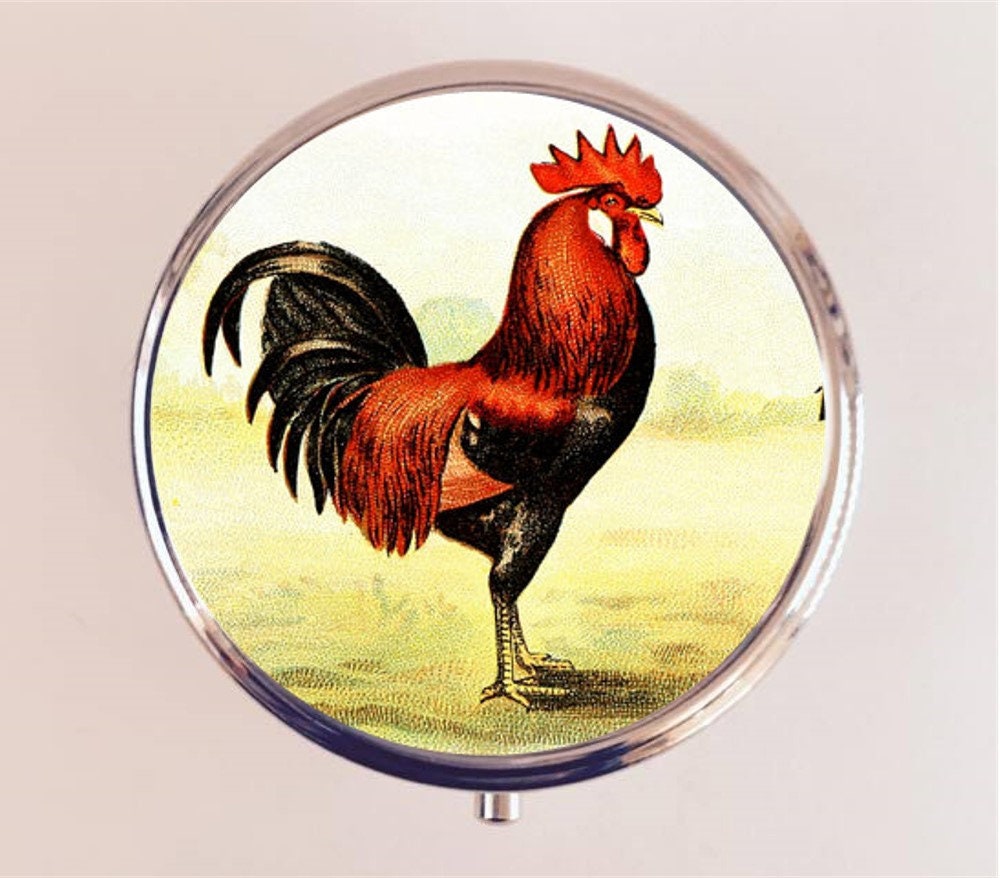 Rooster Pill Box Case Pillbox Holder Trinket Box Chicken Retro Animal Bird