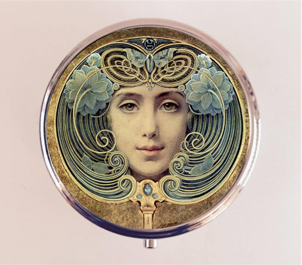 Art Nouveau Face Pill Box Case Pillbox Holder Stash Trinket Box Welden Hawkins Deco Fine Art