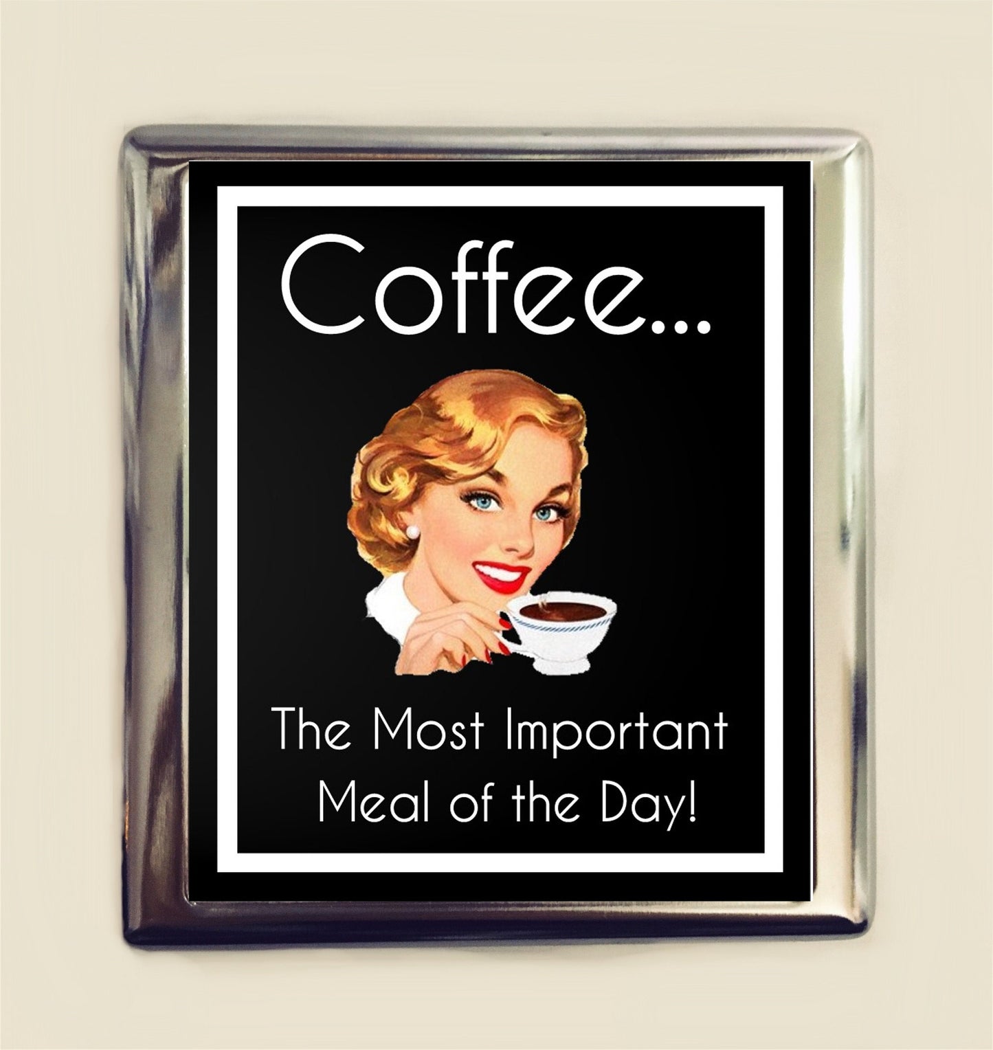 Coffee The Most Important Meal of the Day Cigarette Case Business Card ID Holder Wallet Retro Funny Barista Caffeine