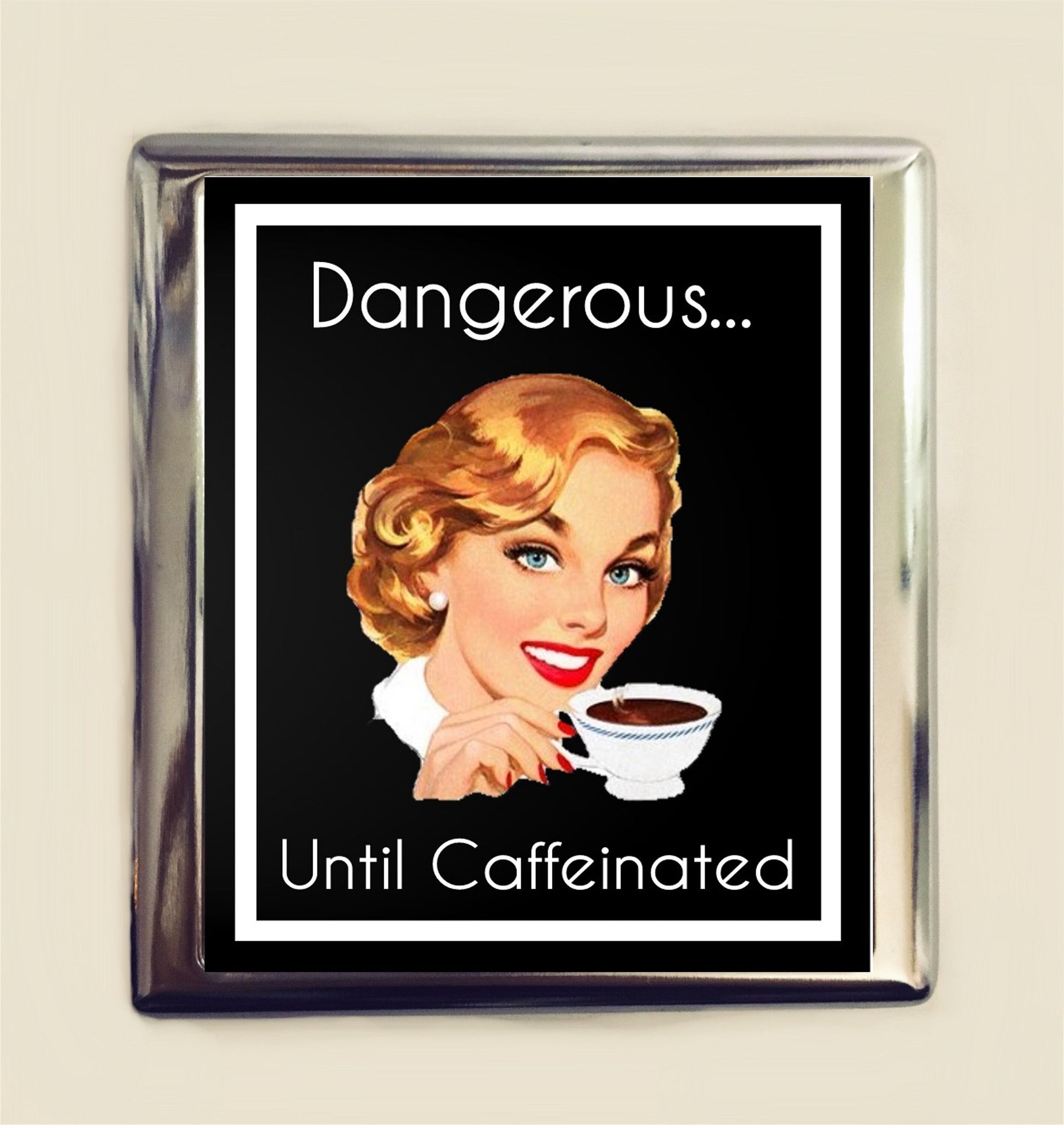 Dangerous Until Caffeinated Coffee Cigarette Case Business Card ID Holder Wallet Retro Funny Barista Caffeine