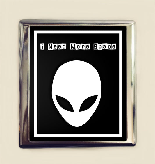 Alien I Need More Space Cigarette Case Business Card ID Holder Wallet Funny Outerspace UFO Aliens