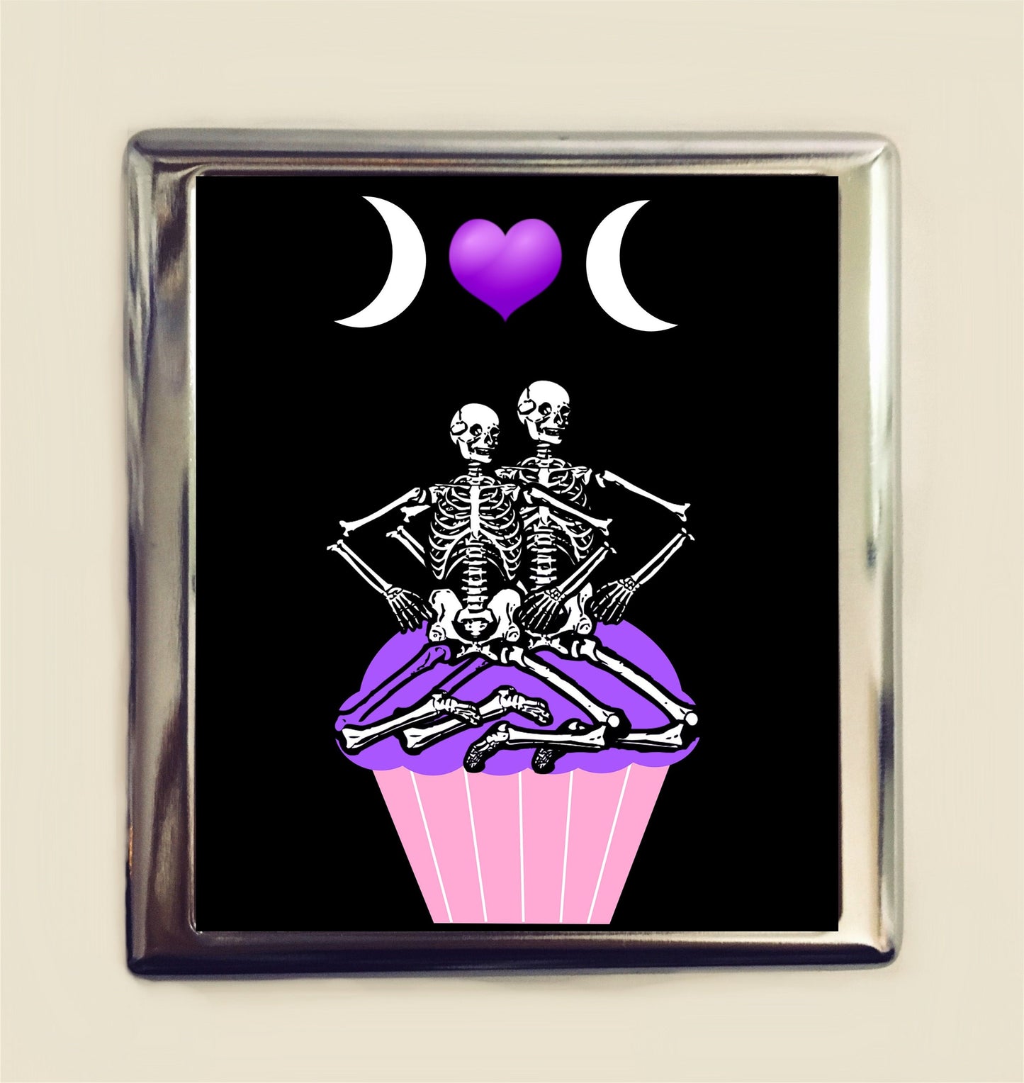 Skeleton Cupcake Cigarette Case Business Card ID Holder Wallet Goth Necromance Love Romantic Romance Valentine's Day Moon