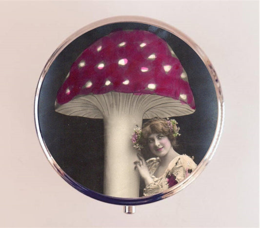 Mushroom Woman Pill Box Case Pillbox Holder Edwardian Trippy Surreal Psychedelic Whimsical Fantasy