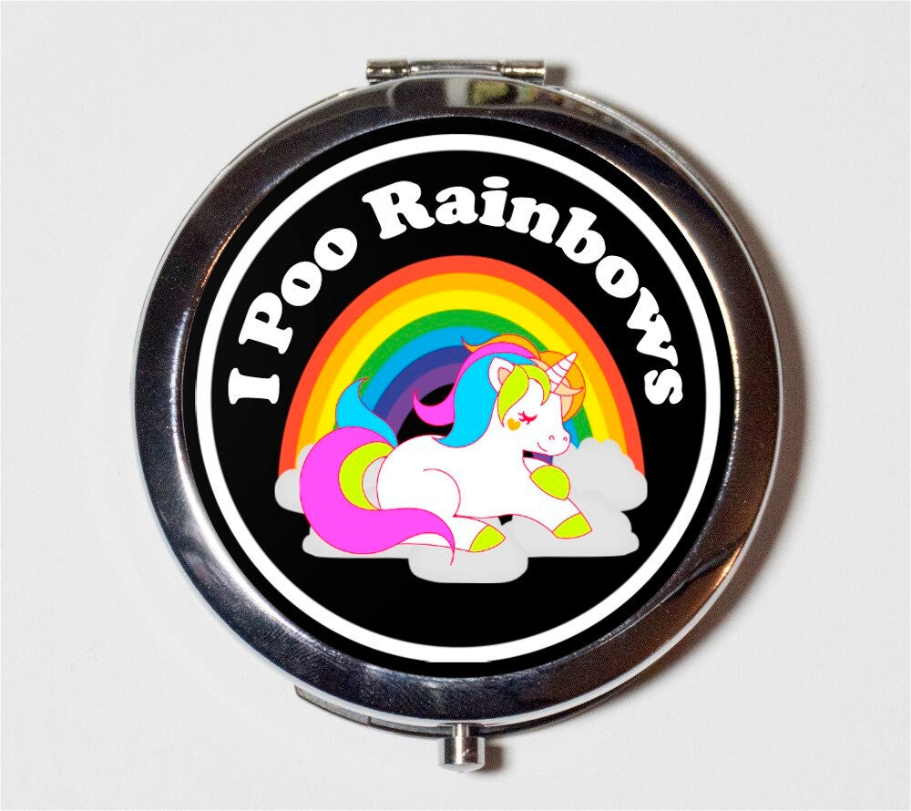 Unicorn I Poo Rainbows Compact Mirror - Funny Kawaii Rainbow - Make Up Pocket Mirror for Cosmetics