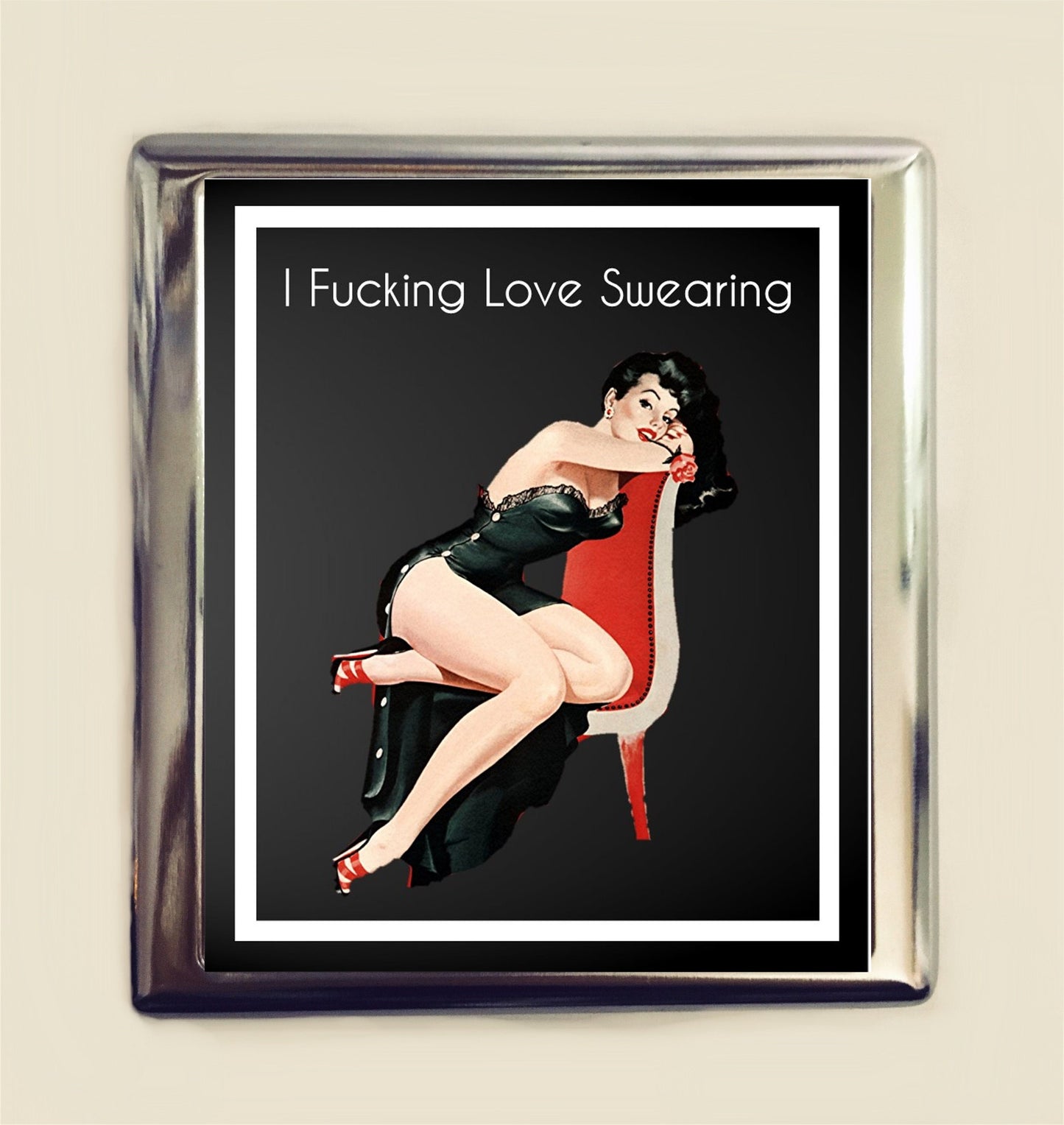 I Fucking Love Swearing Cigarette Case Business Card ID Holder Wallet Pin Up Funny Retro Profanity Pinup Fuck Bad Words MATURE