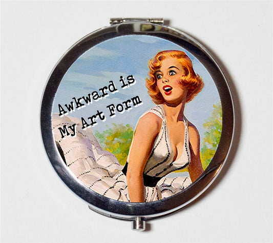 Awkward is My Art Form Compact Mirror - Pin Up Girl Pinup Social Anxiety Introverts Funny Humor - Make Up Pocket Mirror for Cosmetics