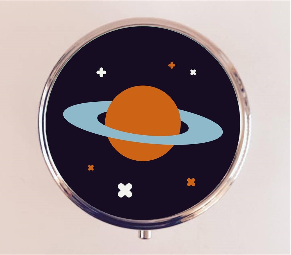 Saturn Planet Pill Box Case Pillbox Holder Trinket Stash Box Outerspace Space Travel Astronomy