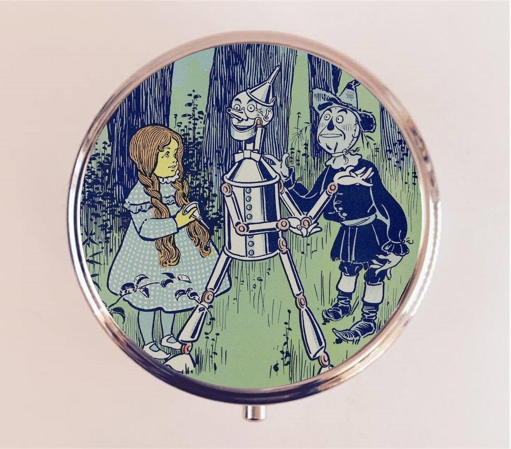 Wizard of Oz Book Pill Box Case Pillbox Holder Trinket Stash Box Frank L. Baum Illustration Dorothy Tin Man Scarecrow