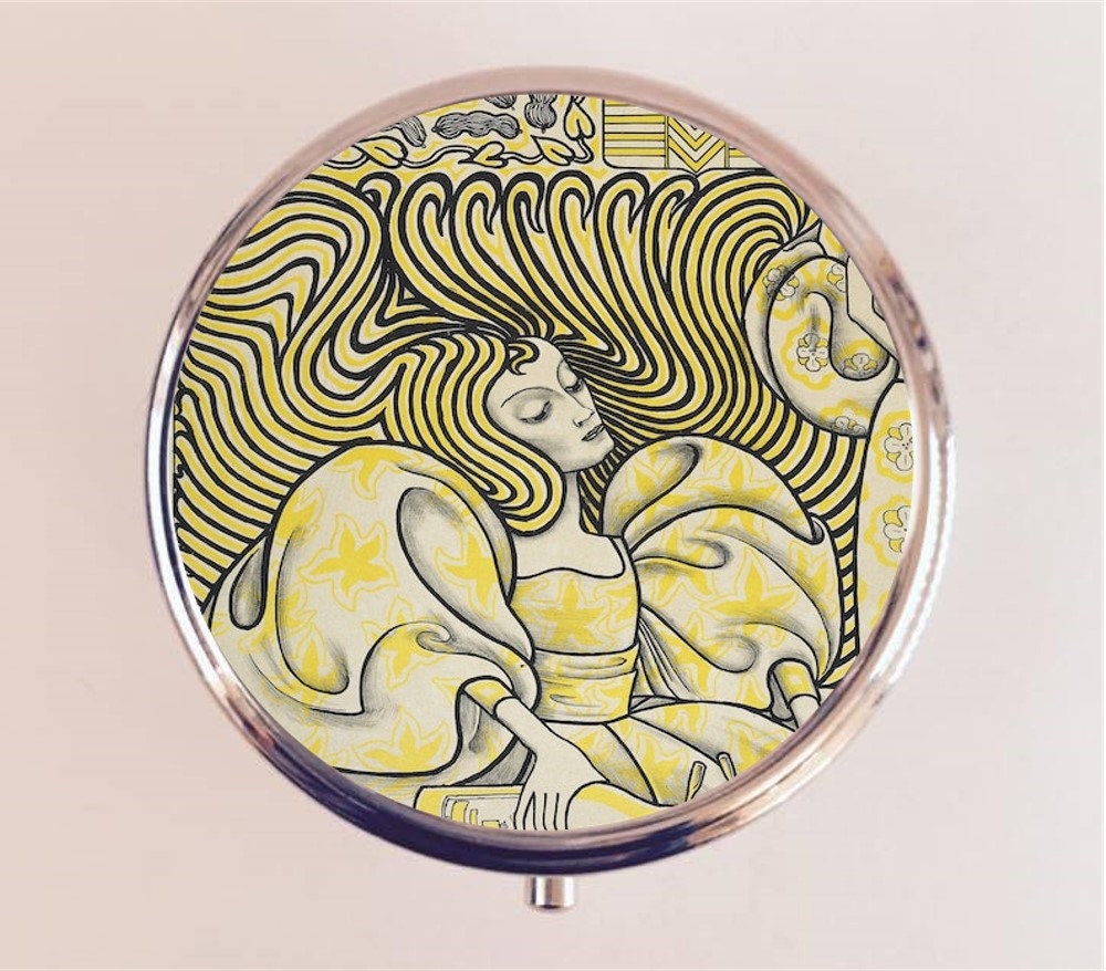 Art Nouveau Dutch Salad Oil Pill Box Case Pillbox Holder Trinket Stash Box Woman by Jan Toorop