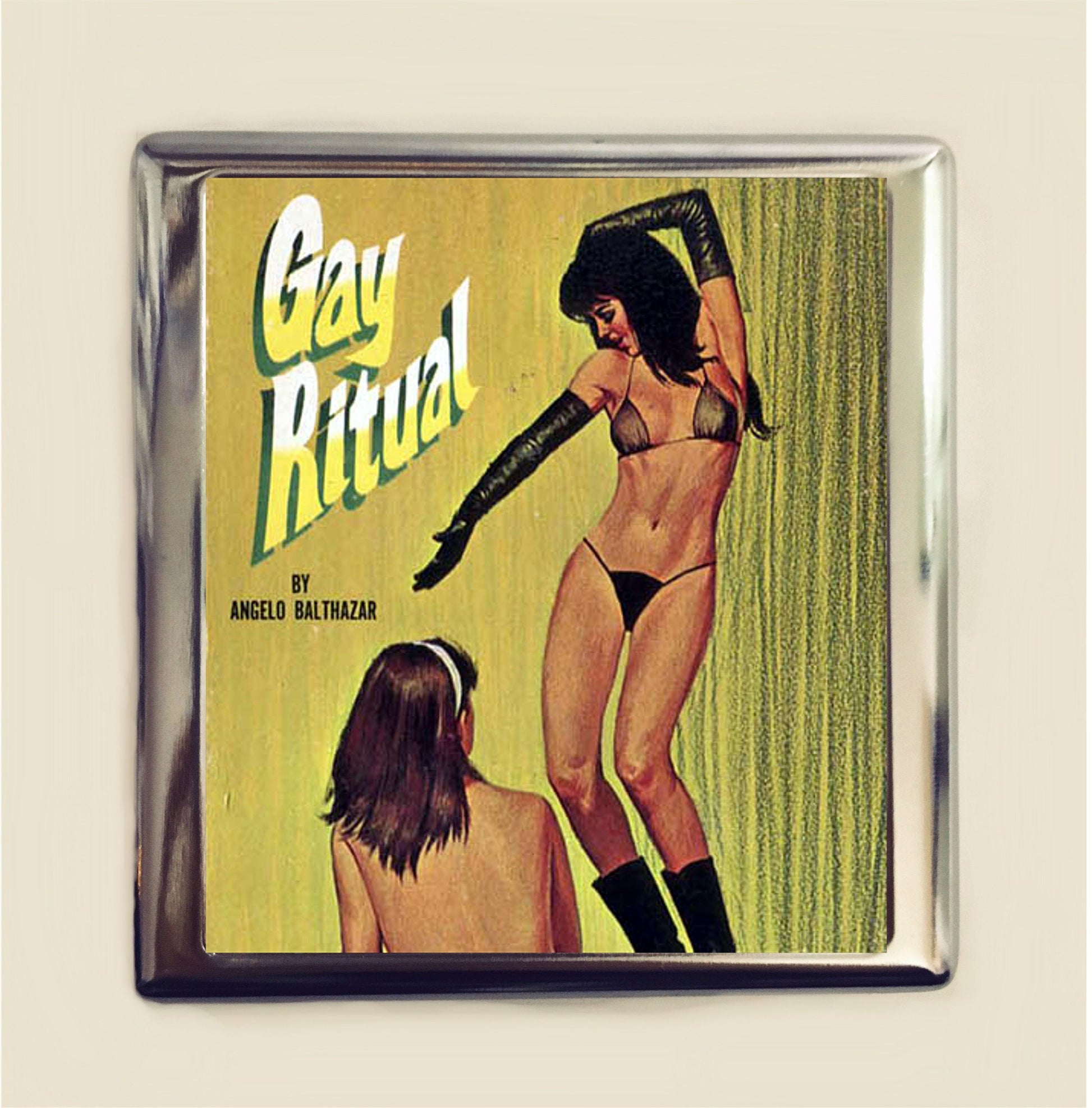 Vintage Lesbian Cigarette Case Business Card ID Holder Wallet Campy LGBTQ Pulp Fiction Sleaze Retro 60's