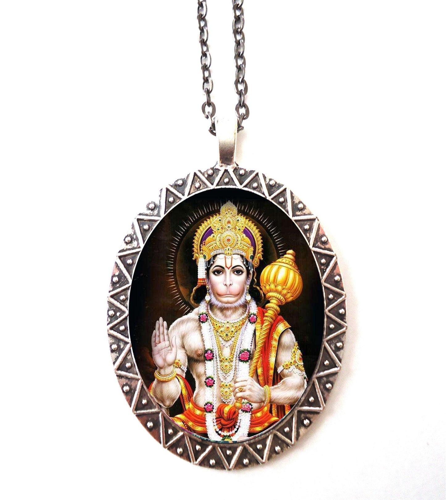 Hanuman Pendant Silver Tone - Hindu Monkey God Hinduism Spiritual Spirituality Necklace