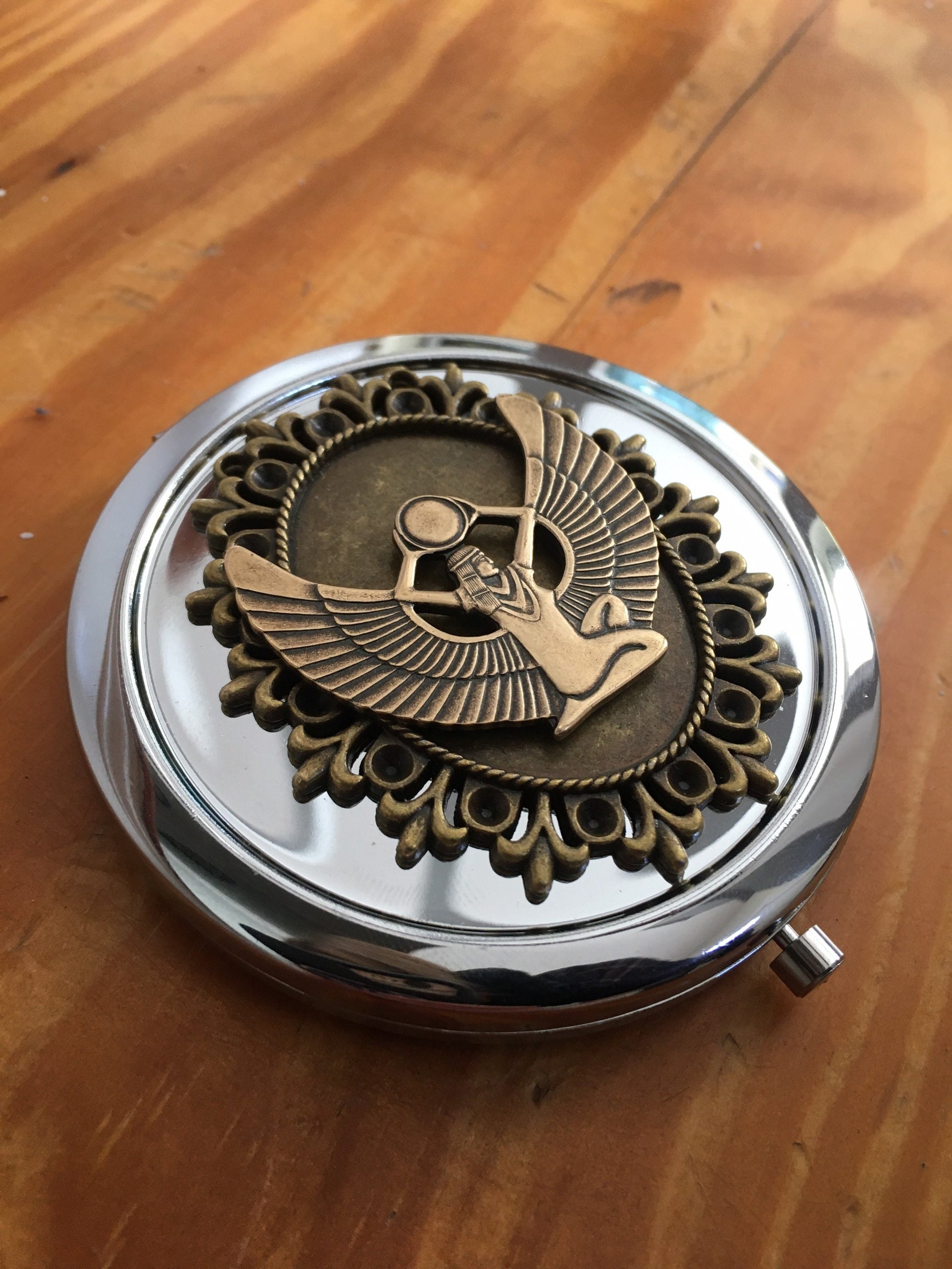 Egyptian Goddess Compact Mirror - Art Nouveau Deco Style - Make Up - Cosmetics - Pocket Mirror