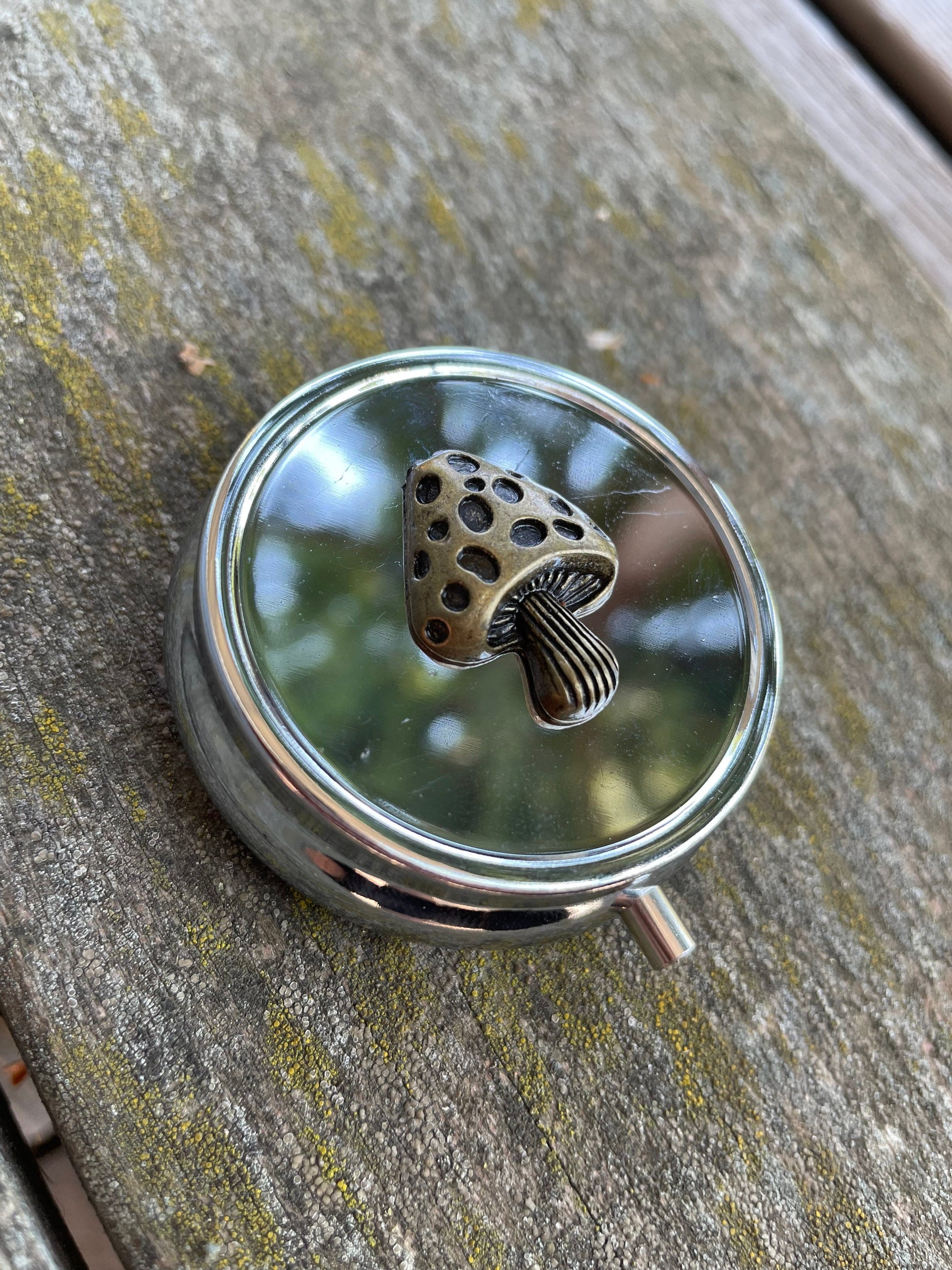 Whimsical Mushroom Pill or Stash Box Case Holds Trinkets and More Compact Size Amanita