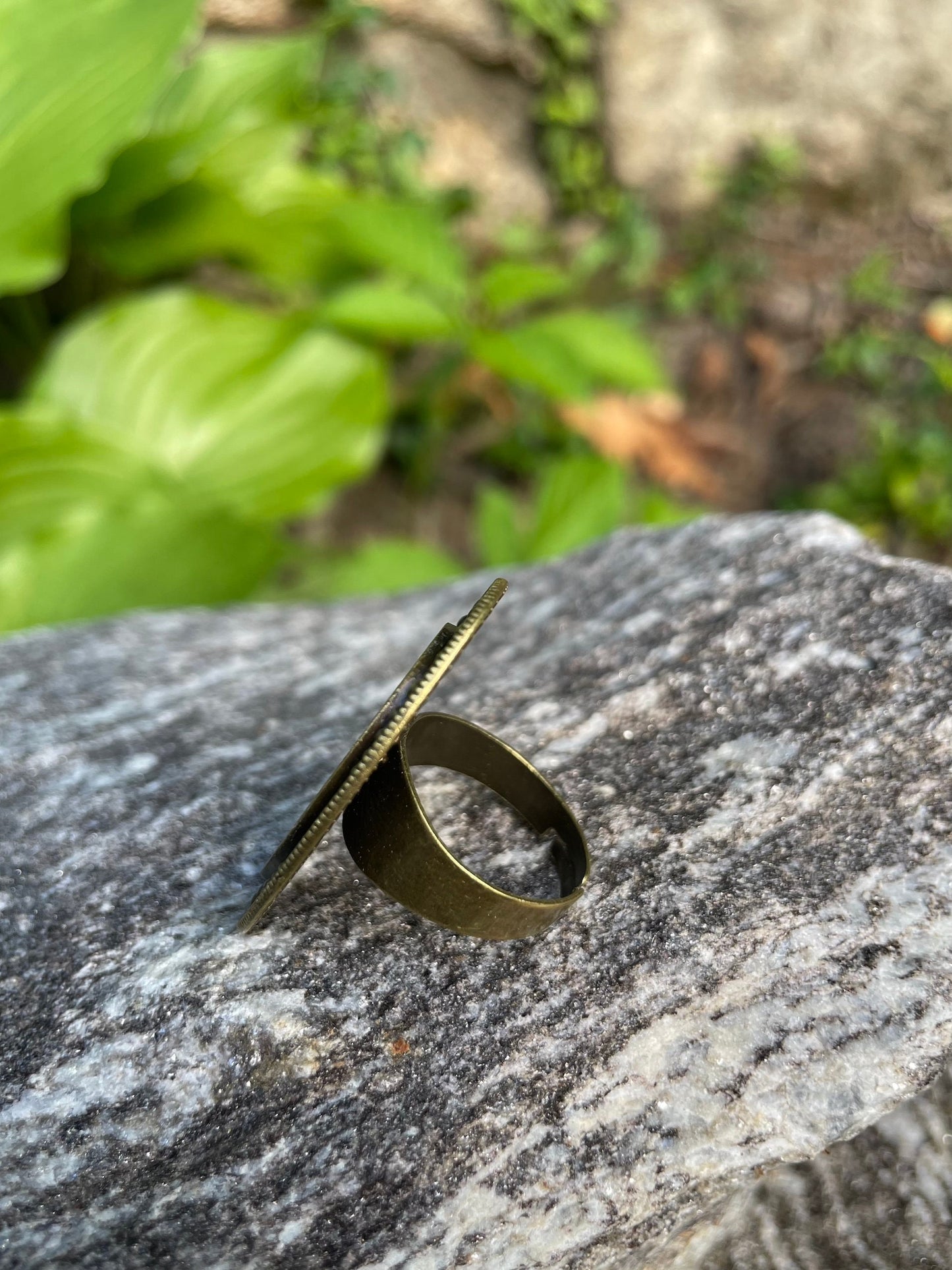 Yellow Flower Antiqued Bronze Adjustable Ring Art Deco Style Brass