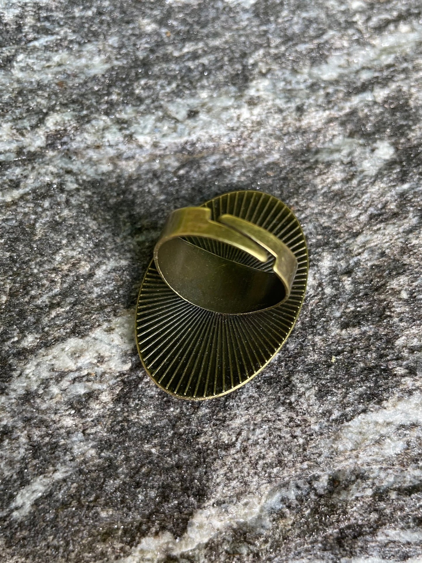 Trippy Brain Antiqued Bronze Adjustable Ring Psychedelic Brass