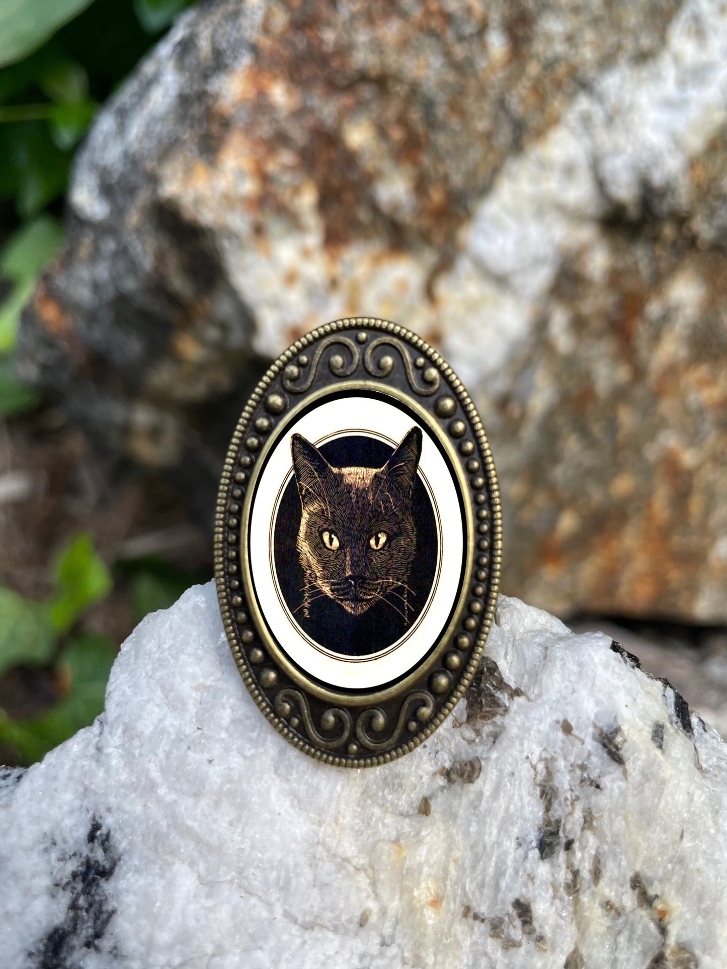 Black Cat Antiqued Bronze Adjustable Ring Brass