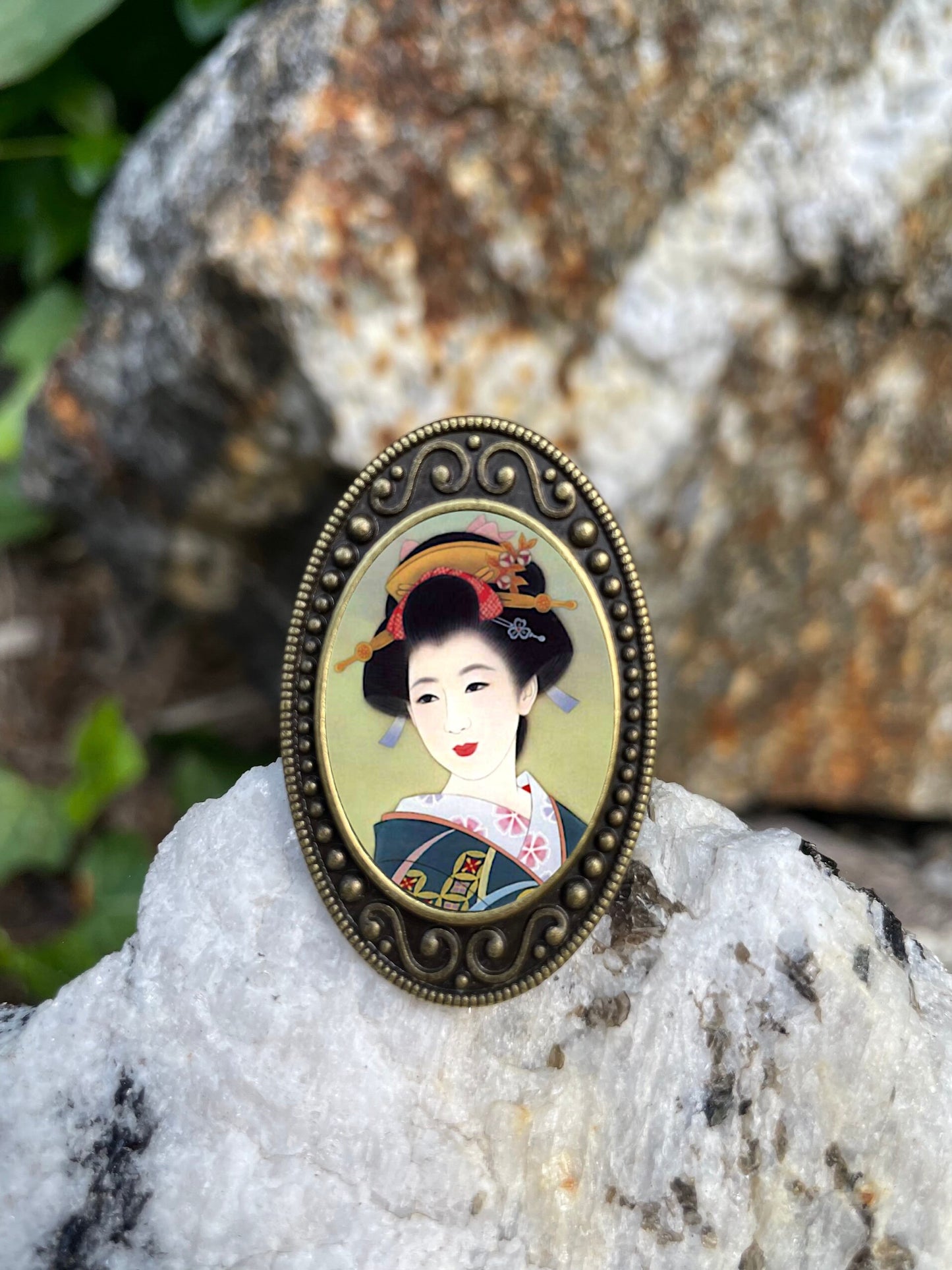 Japanese Geisha Antiqued Bronze Adjustable Ring Japan Asian Art Brass