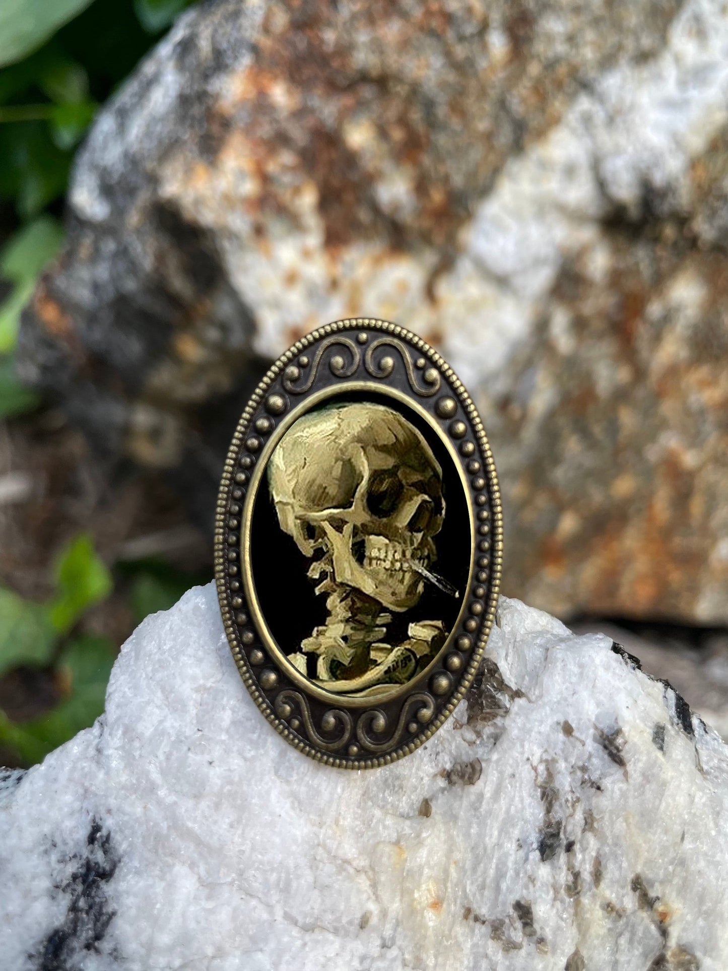 Smoker Skull Antiqued Bronze Adjustable Ring Vincent Van Gogh Smoking Skeleton Brass