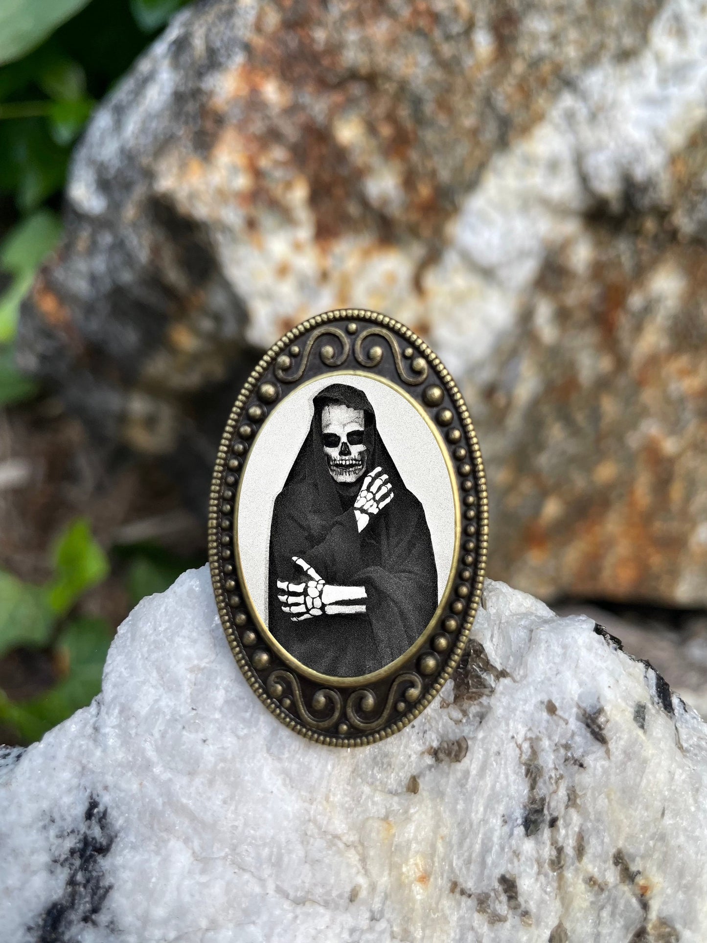 Grim Reaper Antiqued Bronze Adjustable Ring Death Halloween Goth Memento Mori Brass