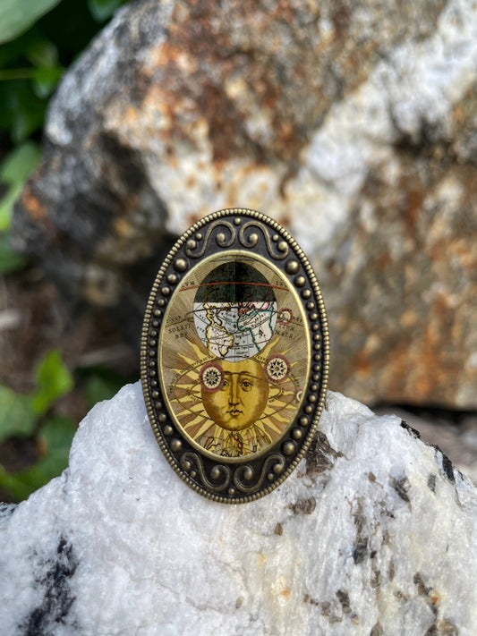 Mystical Sun Antiqued Bronze Adjustable Ring Occult Art Astrology Astronomy Brass