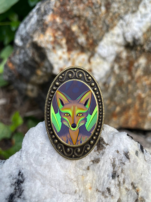 Fox Ring Antiqued Bronze Adjustable Trippy Animal Art Brass