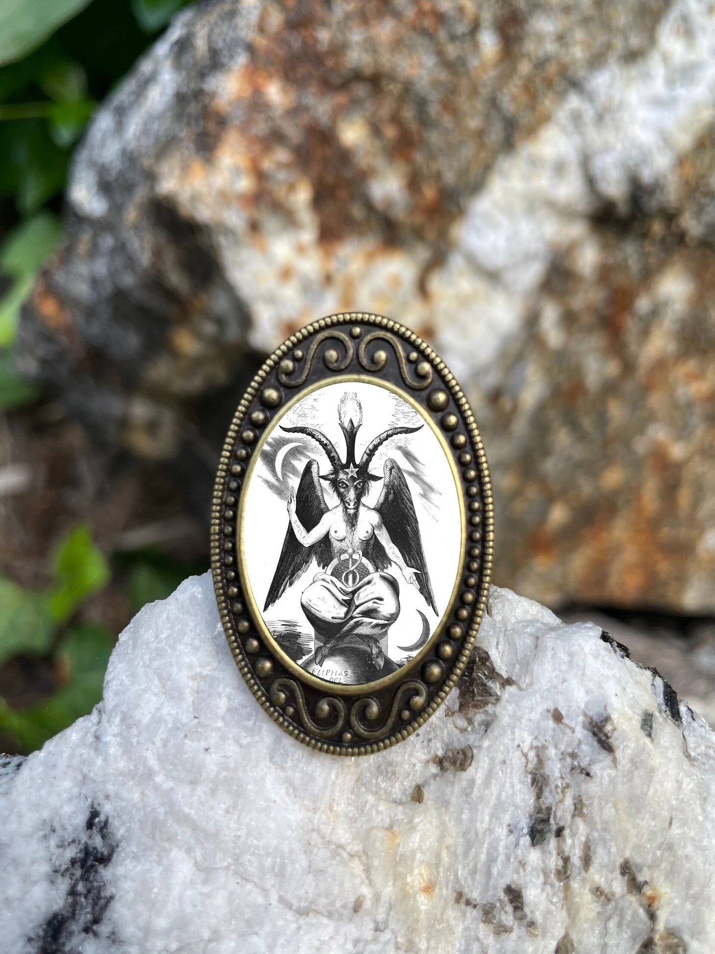 Baphomet Antiqued Bronze Adjustable Ring Occult Pagan Mystical Brass