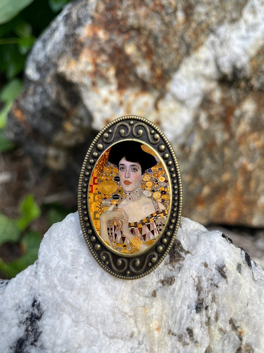 Gustav Klimt Adele Antiqued Bronze Adjustable Ring Fine Art Painting Brass