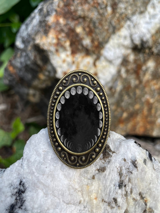 Moon Phases Antiqued Bronze Adjustable Ring Lunar Brass