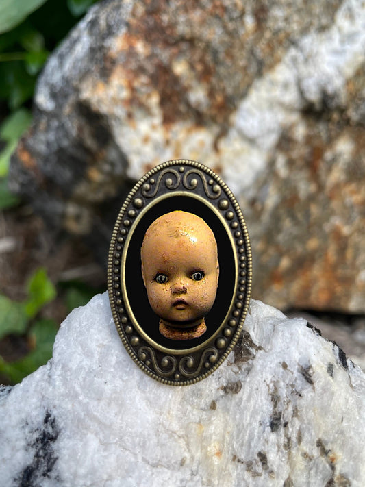 Victorian Doll Antiqued Bronze Adjustable Ring Creepy Spooky Halloween Goth Brass