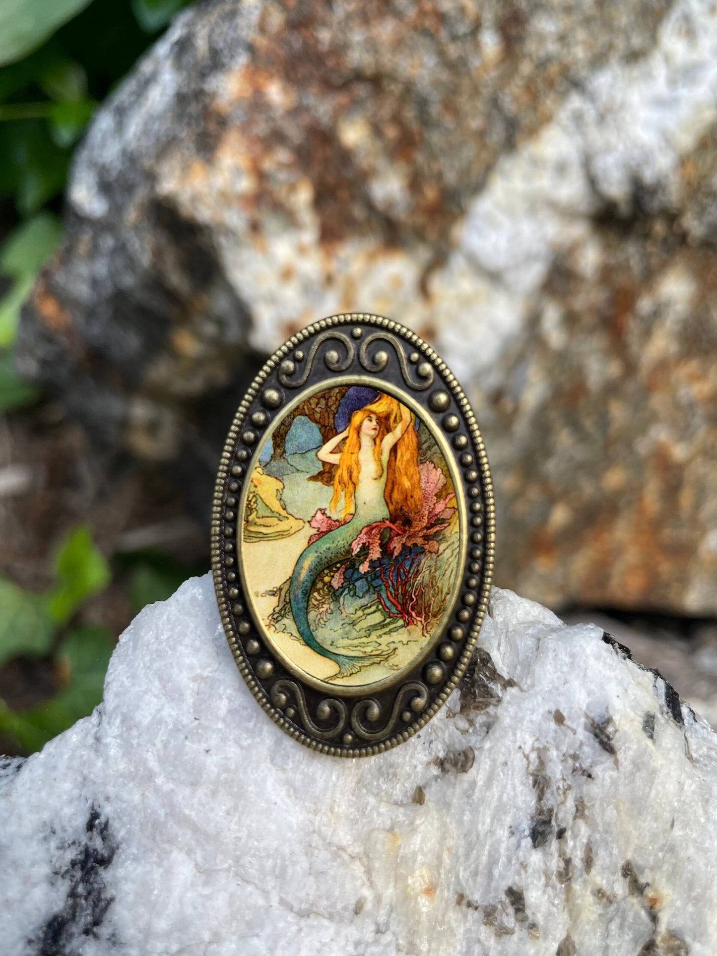 Goble Mermaid Antiqued Bronze Adjustable Ring Fairy Tale Fairytale Brass