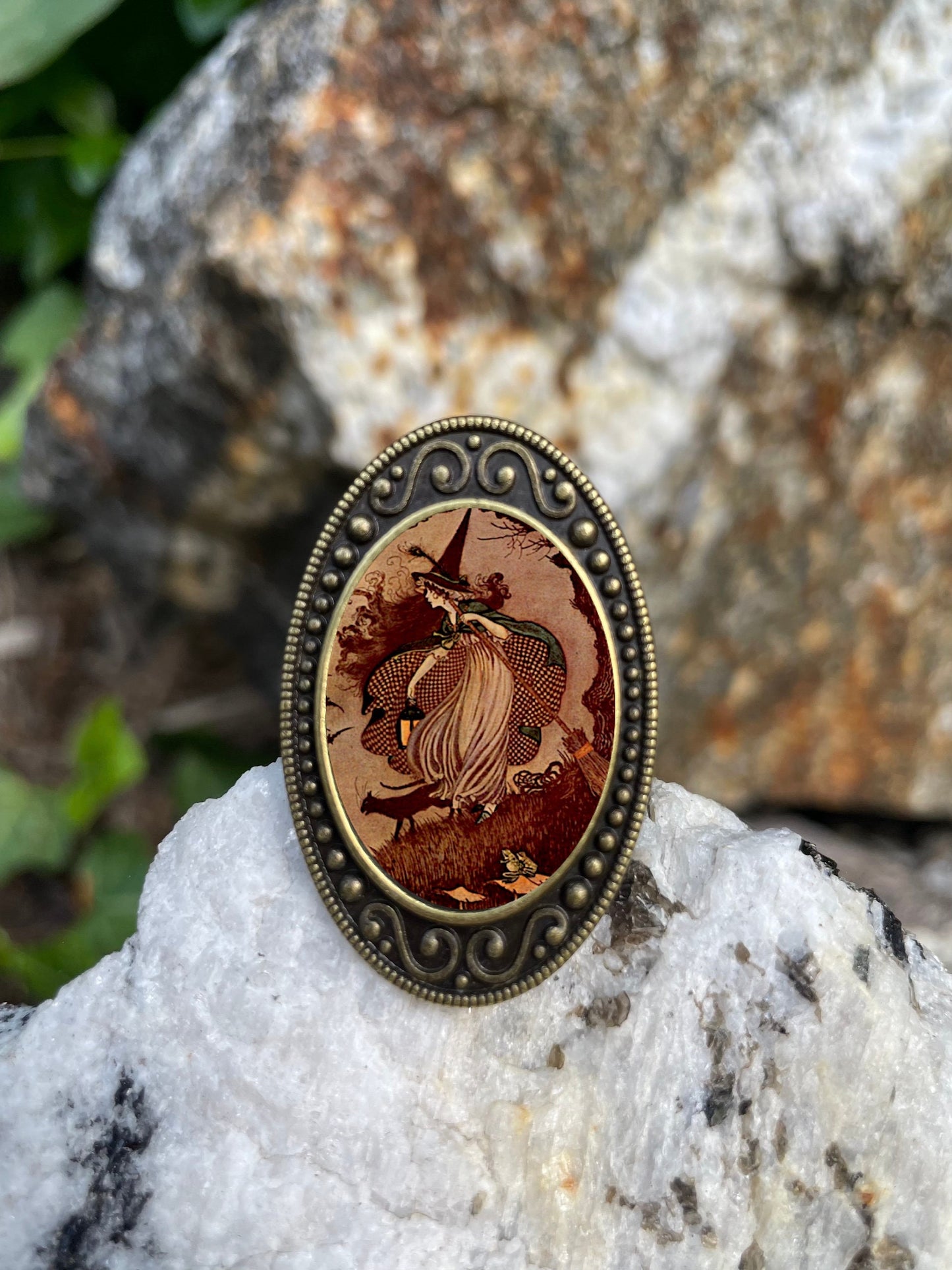 Fairytale Witch Antiqued Bronze Adjustable Ring Fairy Tale Storybook Halloween Brass