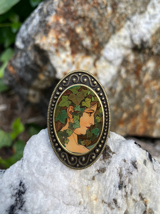 Mucha Cameo Antiqued Bronze Adjustable Ring Art Nouveau Brass