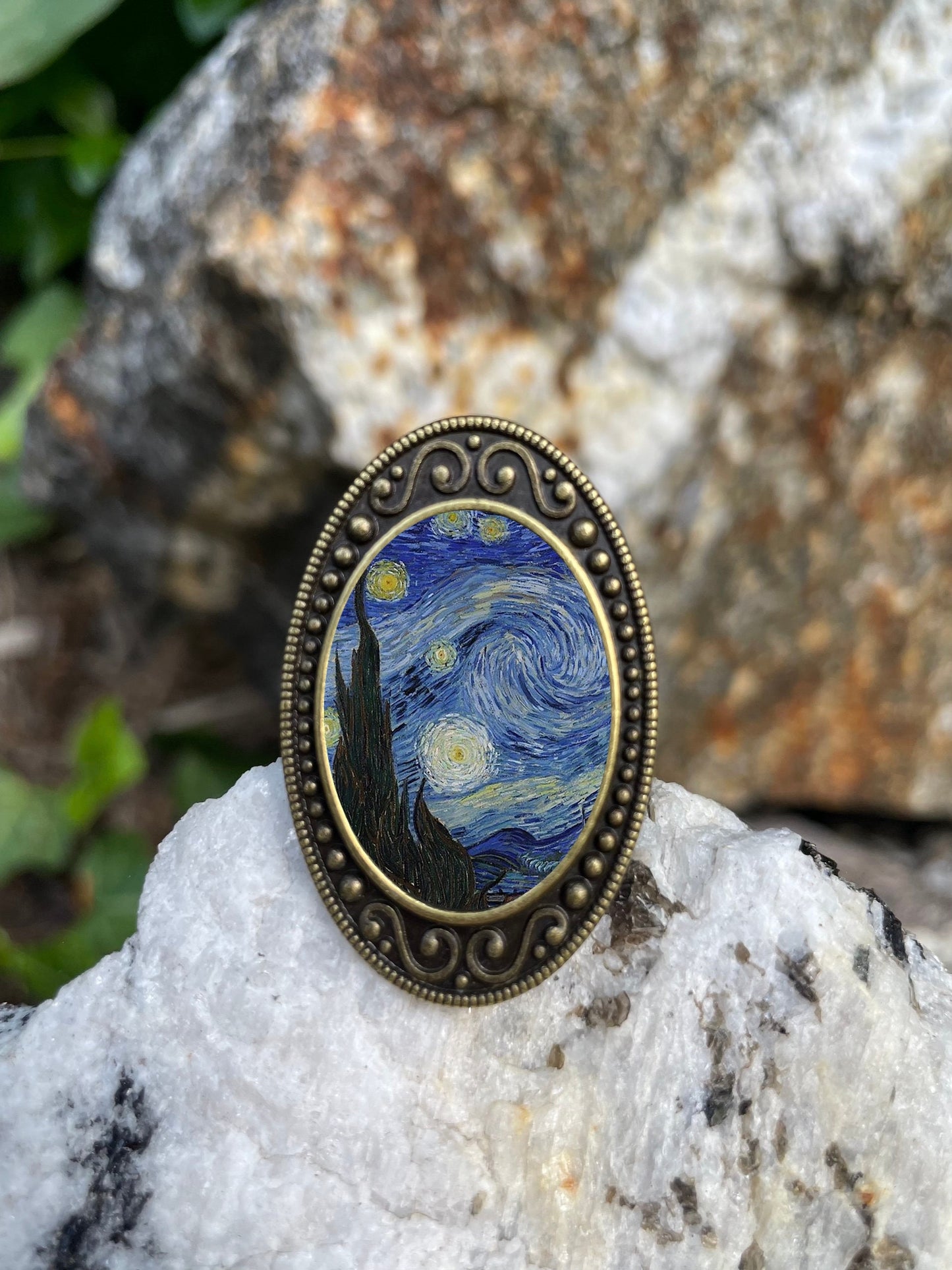 A Starry Night Antiqued Bronze Adjustable Ring Vincent Van Gogh Fine Art Brass