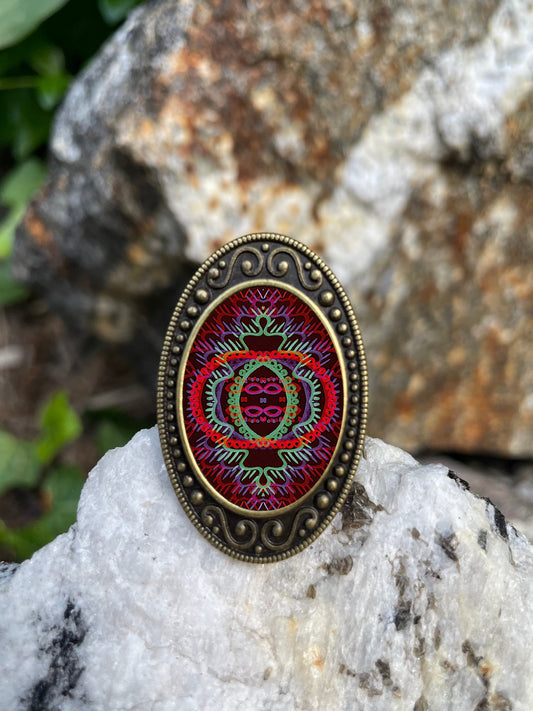 Trippy Psychedelic Portals Antiqued Bronze Adjustable Ring Surreal Pattern Brass