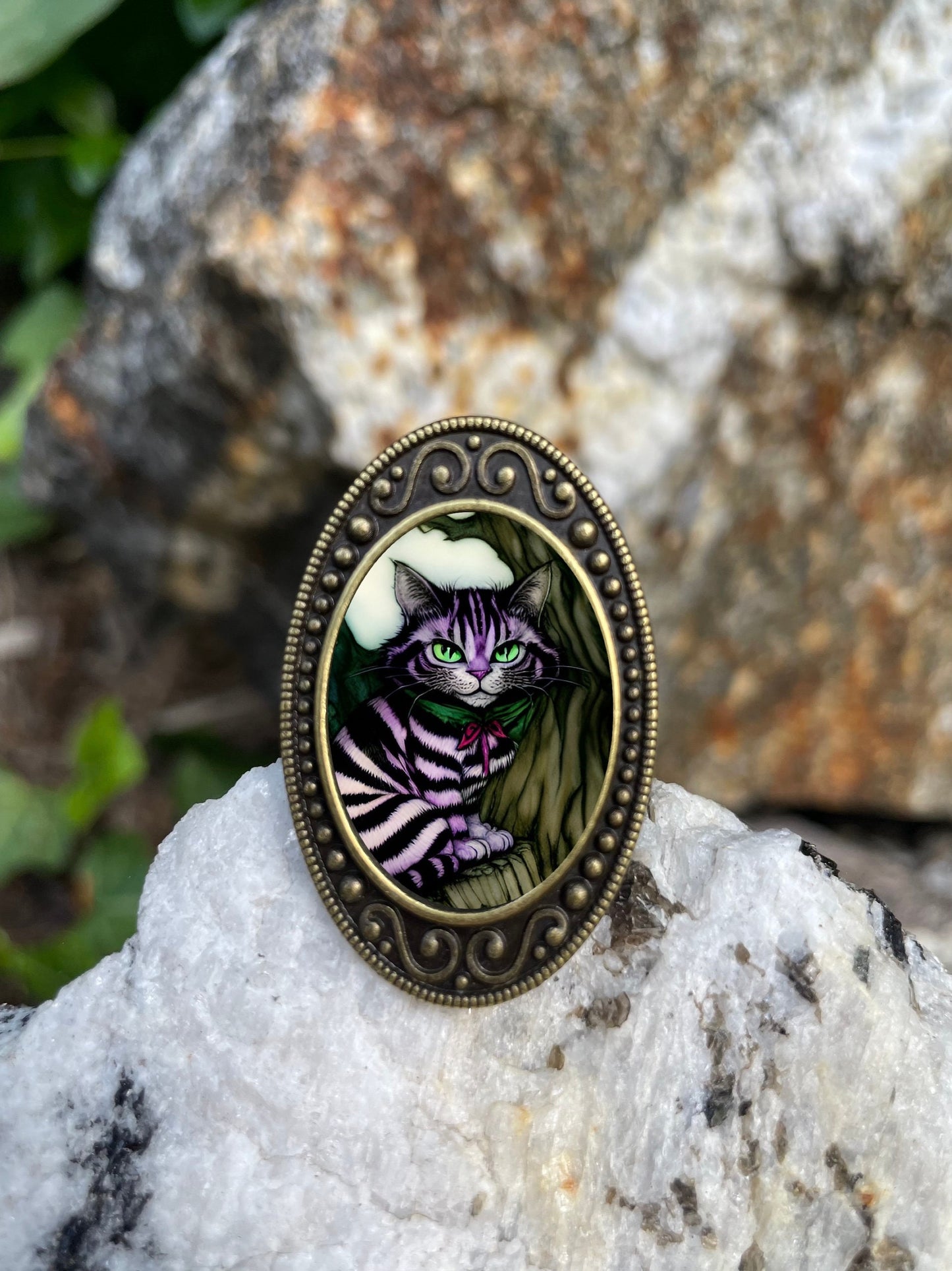 Cheshire Cat Antiqued Bronze Adjustable Ring Alice in Wonderland Brass