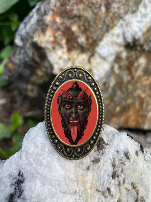 Krampus Antiqued Bronze Adjustable Ring Christmas Folklore Devil Brass