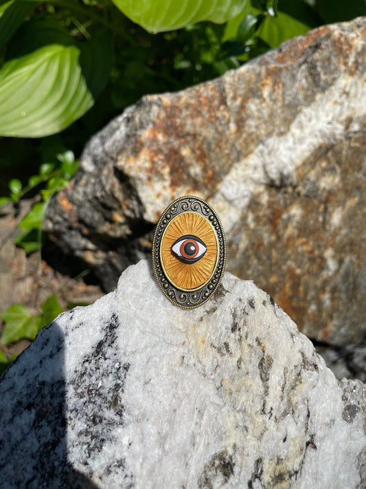 All Seeing Eye Ring Antiqued Bronze Adjustable Third Eye Art Deco Mystical Brass