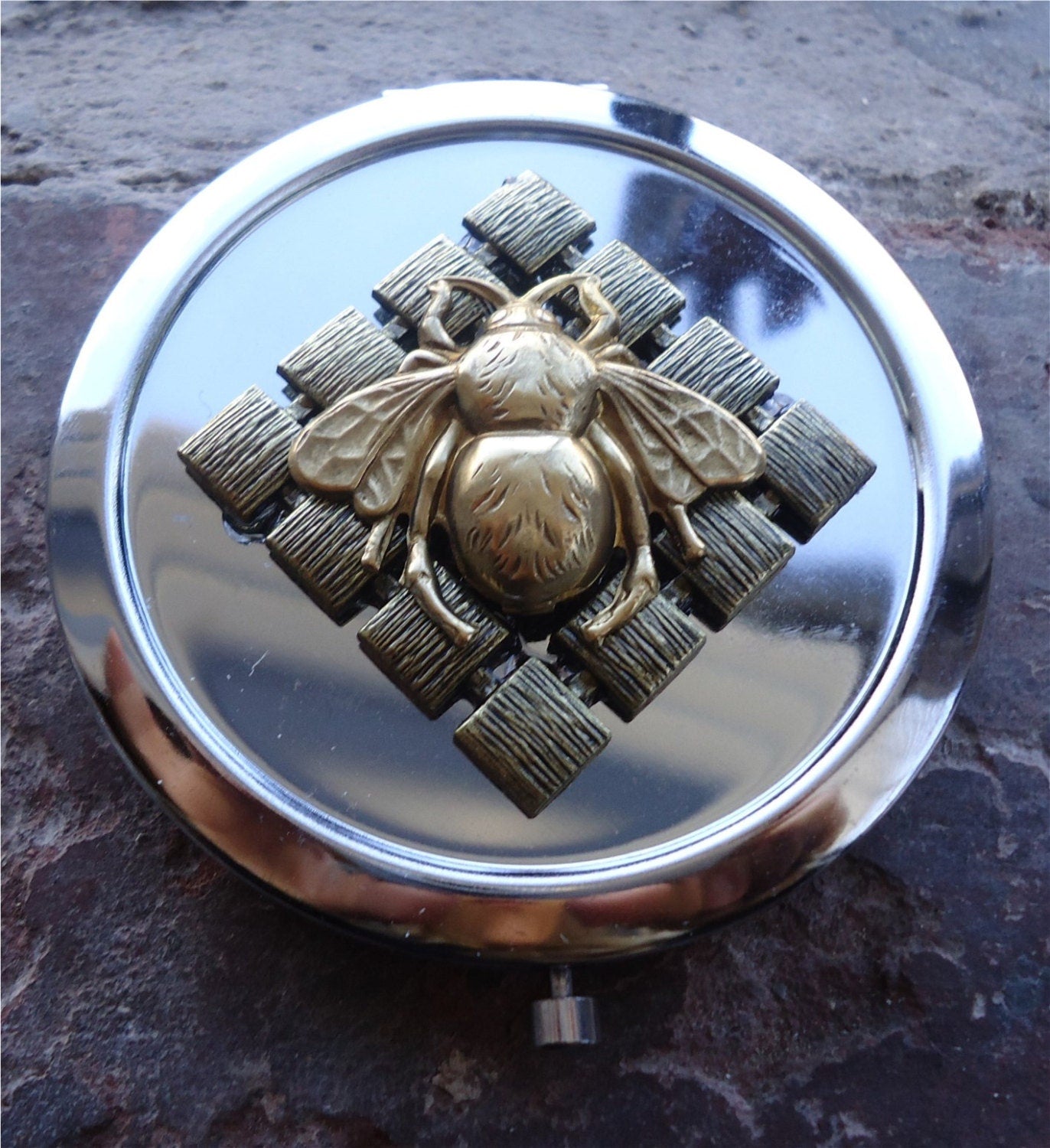 Fly Insect Compact Mirror - Victorian Steampunk - Goth - Horror -  House Fly - Make Up - Cosmetics - Pocket Mirror